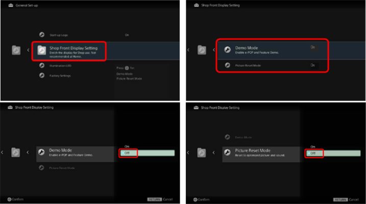 tắt chế độ Demo trên tivi Sony - tắt chế độ vòng lặp