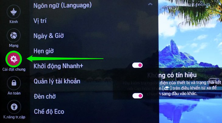 Chọn cài đặt chung