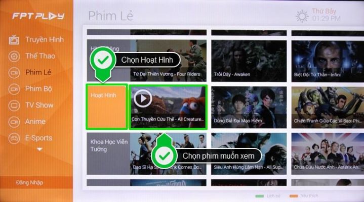Chọn thể loại phim và chọn phim muốn xem