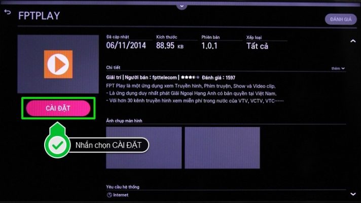 Nhấn chọn CÀI ĐẶT