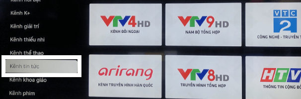 Bạn có thể chọn bất kỳ tab kênh truyền hình nào mà bạn muốn xem