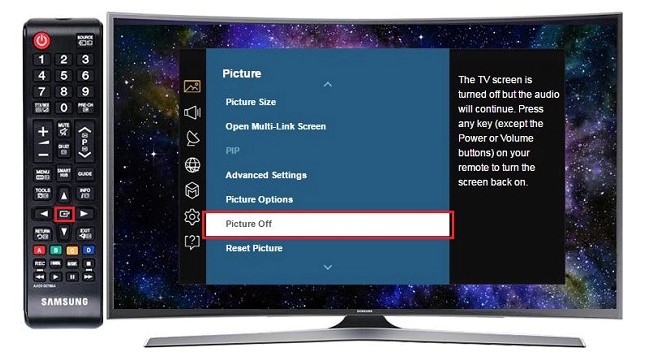 chọn Picture Off để tắt màn hình tivi samsung khi nghe nhạc
