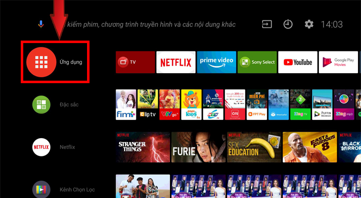 nhấn chọn Apps (Ứng dụng)