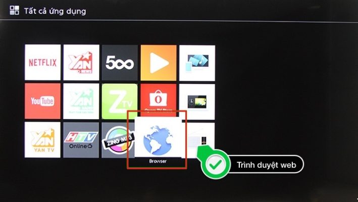 Chọn Internet Browser (Trình duyệt Internet) trên tivi