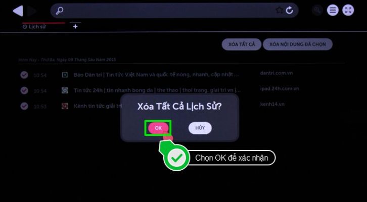 Nếu muốn tất cả lịch sử duyệt web