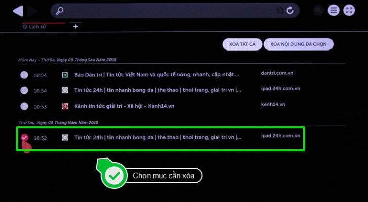 Nếu bạn muốn xóa từng mục lịch sử duyệt web: