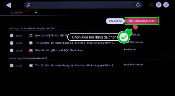 Nếu bạn muốn xóa từng mục lịch sử duyệt web: