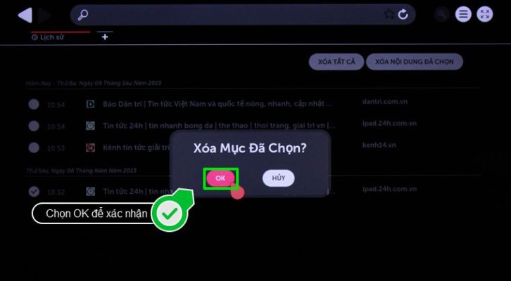 Nếu bạn muốn xóa từng mục lịch sử duyệt web: