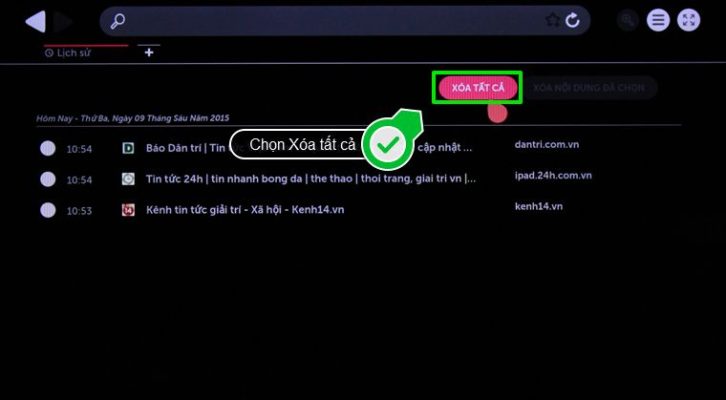 Nếu muốn tất cả lịch sử duyệt web