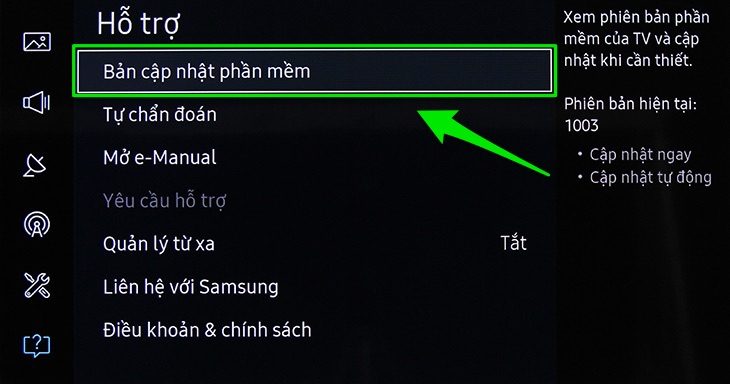 Chọn mục Bản cập nhật phần mềm