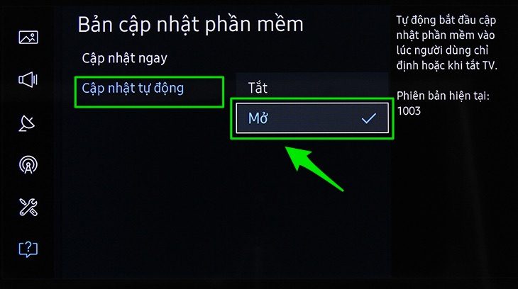 bật chế độ tự động cập nhật phần mềm khi có mạng trên TV Samsung