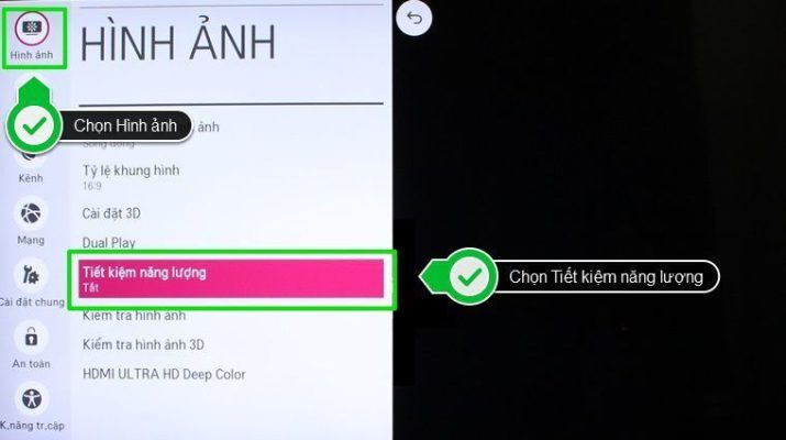 cách bật chế độ tiết kiệm năng lượng trên tivi LG