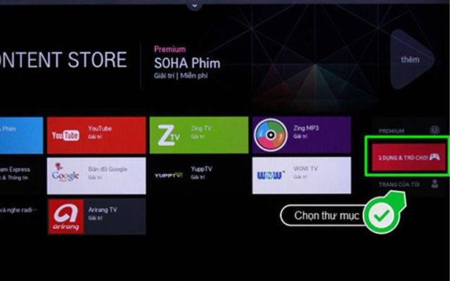 Mục Ứng dụng và trò chơi trên tivi LG