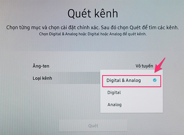 Các bước dò kênh trên tivi Samsung ngay tại nhà: