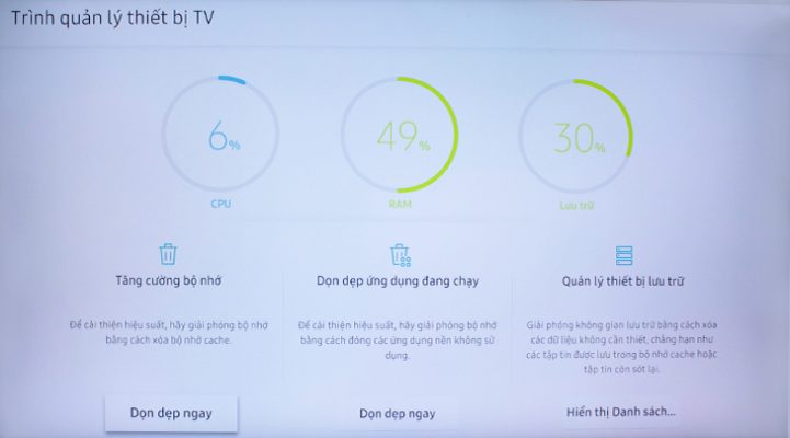 Dung lượng bộ nhớ tivi LG