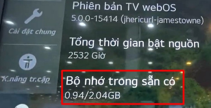 kiểm tra bộ nhớ tivi LG