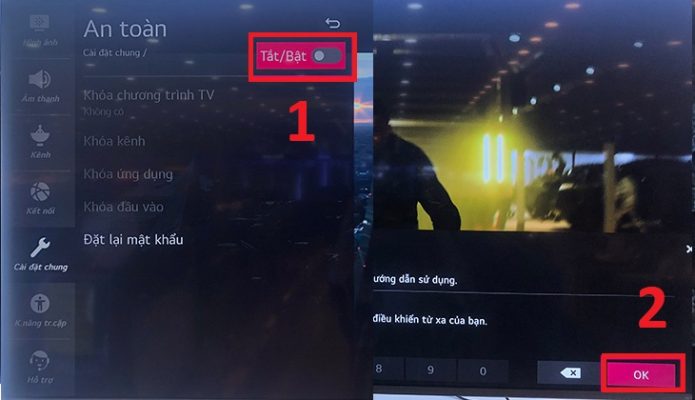 thiết lập các nội dung mà tivi cho phép khóa