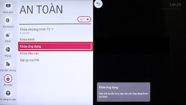 Chọn Khóa ứng dụng