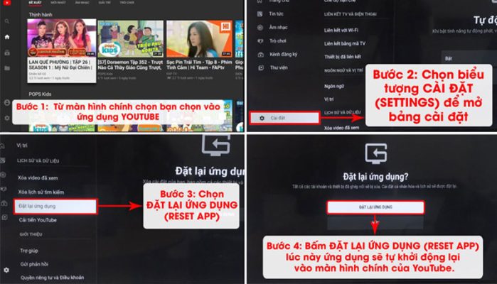 Reset lại ứng dụng YouTube trên tivi LG