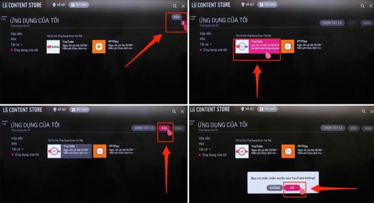 Chọn Có để xóa ứng dụng YouTube trên tivi LG