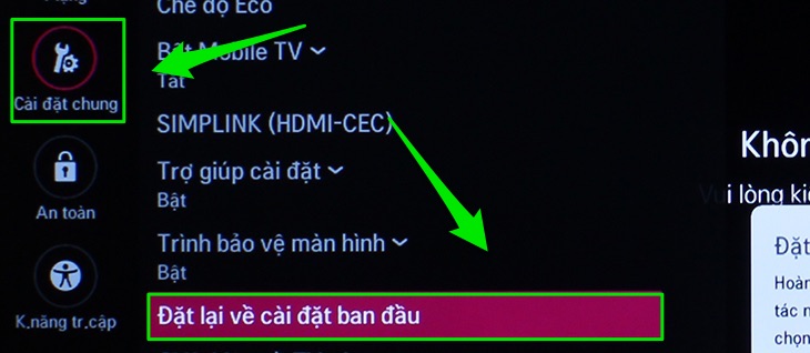 Đặt lại về cài đặt ban đầu.