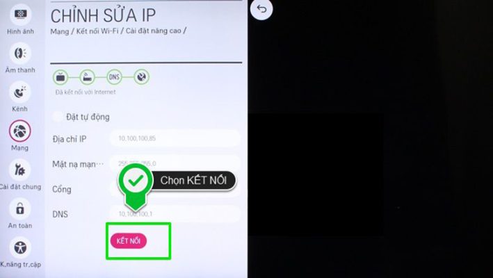 tivi lg không kết nối được wifi - đặt thủ công
