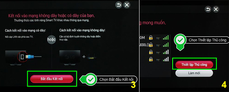 tivi lg không kết nối được wifi - thiết lập thủ công