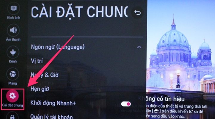 Cài đặt trên tivi LG