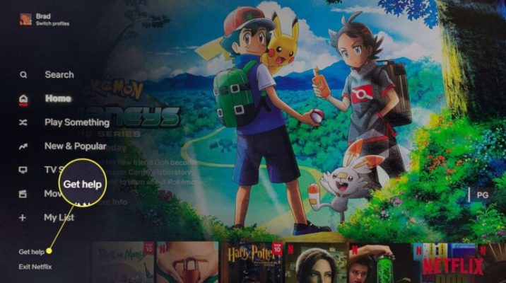 Menu ứng dụng Netflix TV LG với phần Nhận trợ giúp được làm nổi bật