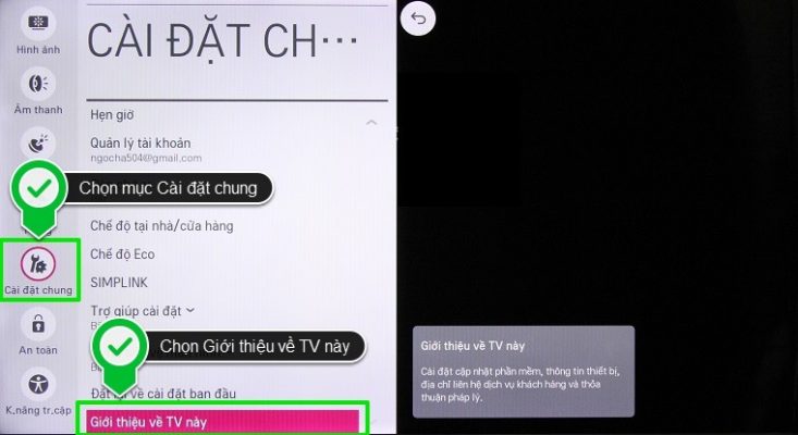 Di chuyển tới mục Giới thiệu về TV này