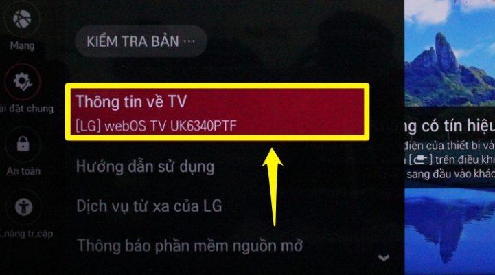 Kiểm tra thông tin model tivi LG