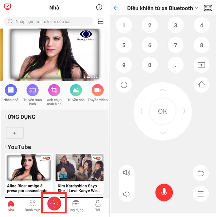 Bạn nhấn vào biểu tượng màu đỏ giữa thanh công cụ dưới màn hình để điều khiển từ xa.