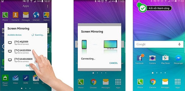 Bạn nhấn vào “NFC and Sharing” trong tab Connections rồi bấm ““Screen Mirroring” sau đó chọn “Turn on”.