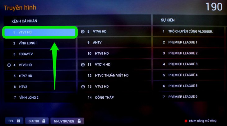Chọn vào "Kênh" mà bạn muốn xem.