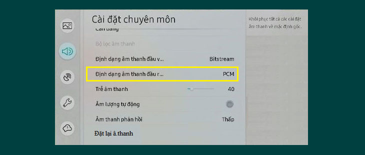 Định dạng âm thanh đầu ra.