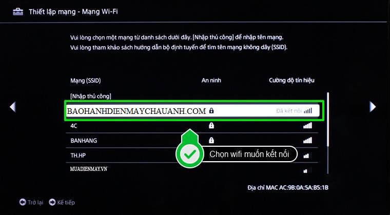 Chọn wifi mà bạn muốn kết nối