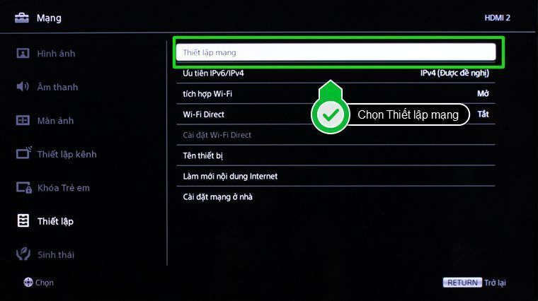 Chọn Thiết lập mạng
