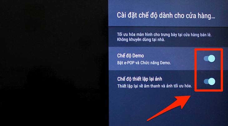 Bạn chọn để tắt "Chế độ demo" và "Chế độ thiết lập lại ảnh".