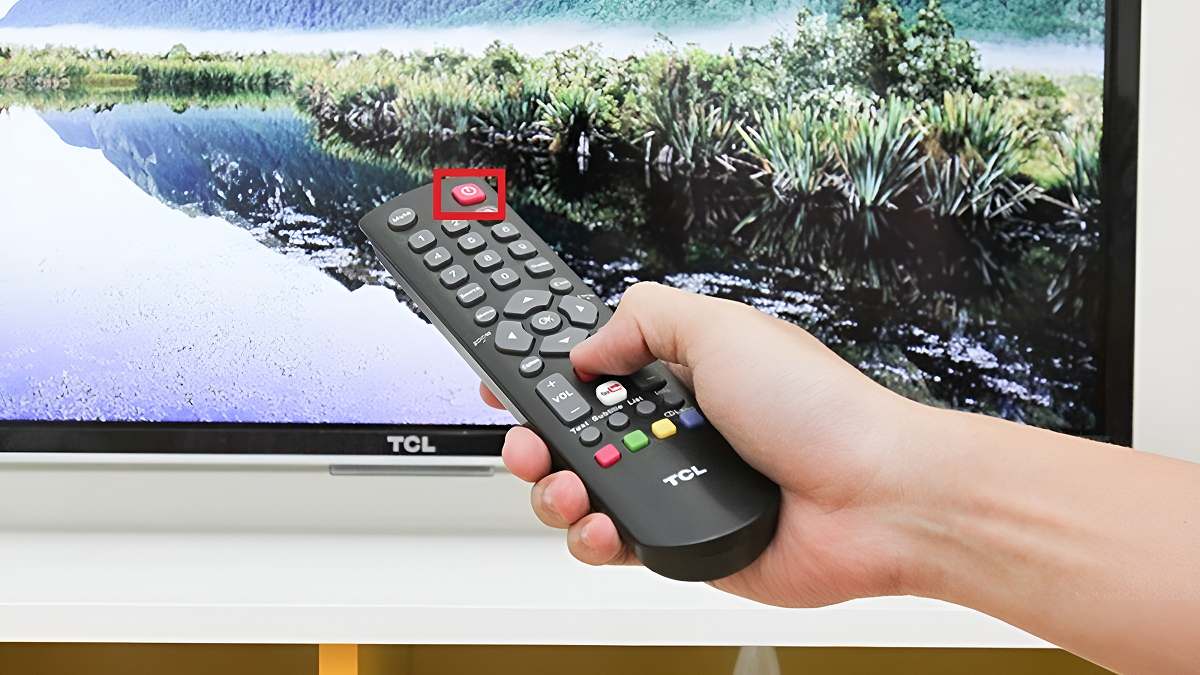 Nhấn và giữ nút Power trên điều khiển tivi