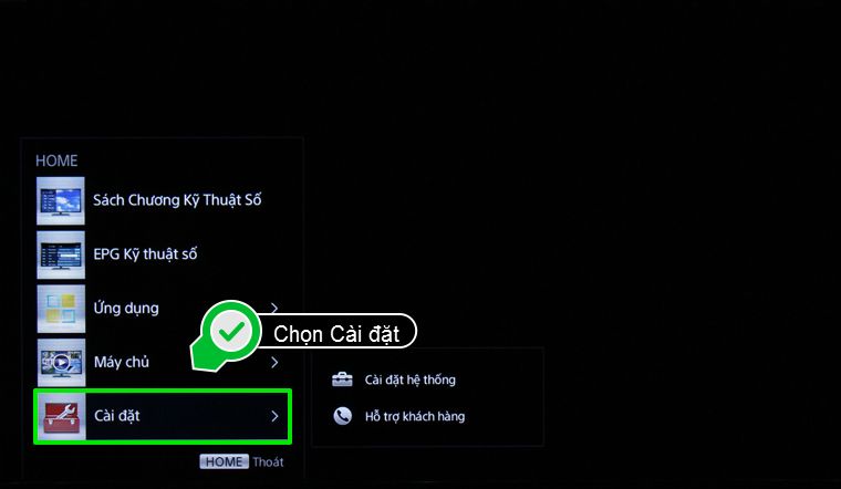 Chọn vào mục Cài đặt