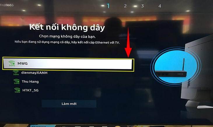 Bạn hãy tìm kiếm tên mạng Wifi của bạn và nhập mật khẩu để tivi kết nối.