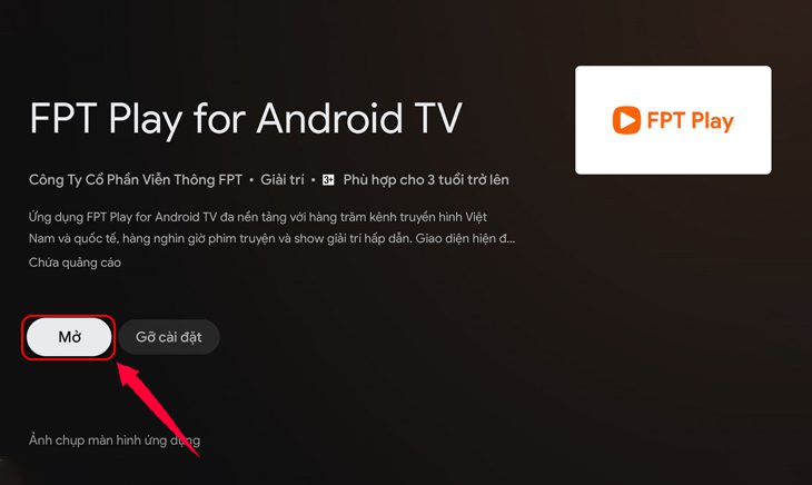 chọn Mở để bắt đầu sử dụng