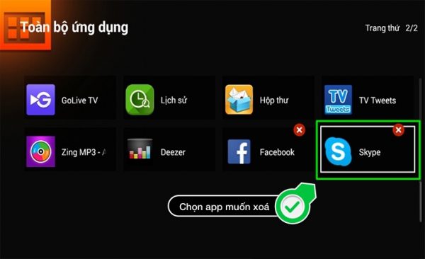 Chọn ứng dụng muốn xóa