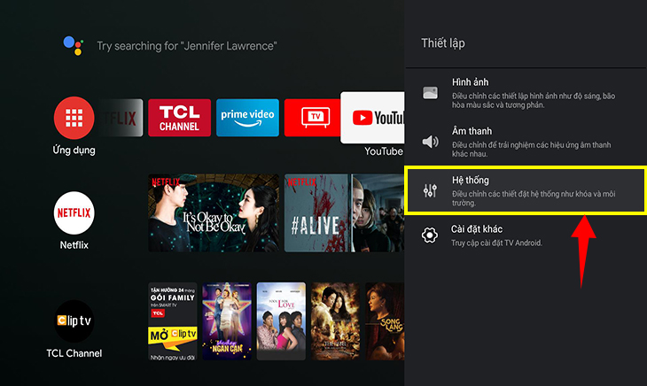 Chọn mục Hệ thống