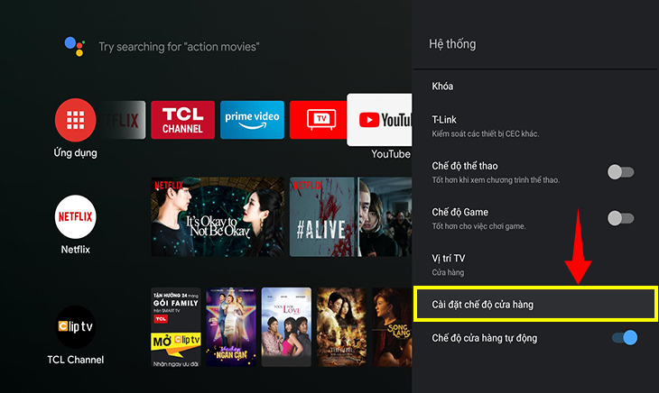 Chọn mục Cài đặt chế độ cửa hàng