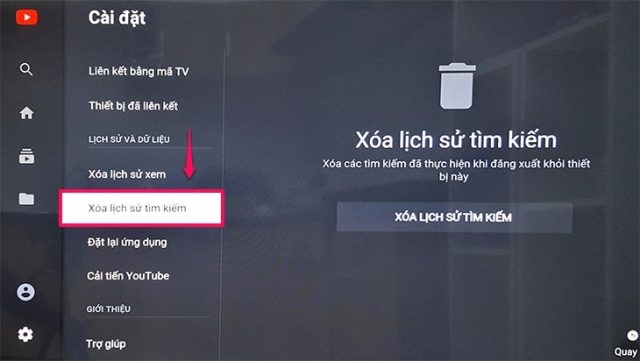 Chọn mục Xóa lịch sử tìm kiếm