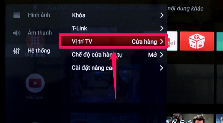 Chọn “Vị trí tivi”