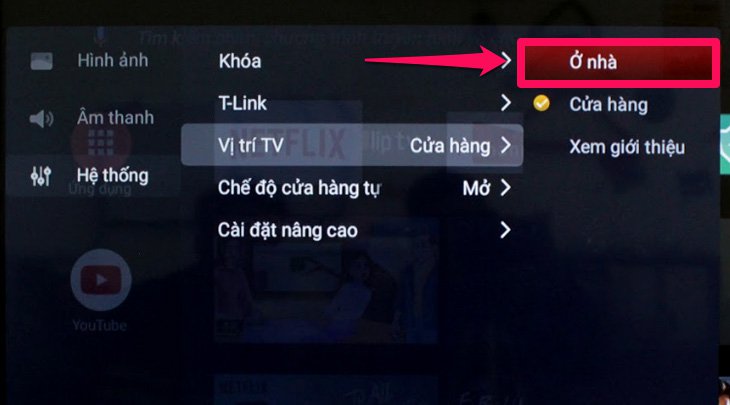 Chọn vị trí tivi tại "Ở nhà".