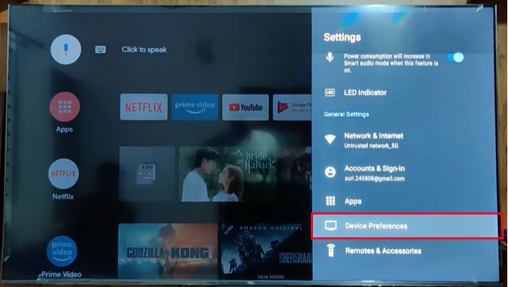 Cuộn xuống và chọn mục Device Preferences (tùy chọn thiết bị) rồi nhấn OK