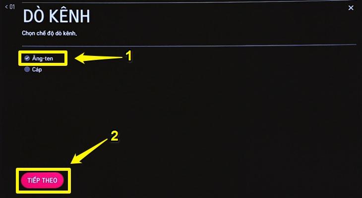 Tích vào ô "Chỉ có TV" (1) và chọn chữ "OK" (2).